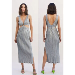 NWT Suboo Ana Sleeveless Sparkl Cutout Midi Party Dress Silver Women's Size XS